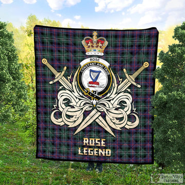Rose Hunting Modern Tartan Quilt with Clan Crest and the Golden Sword of Courageous Legacy