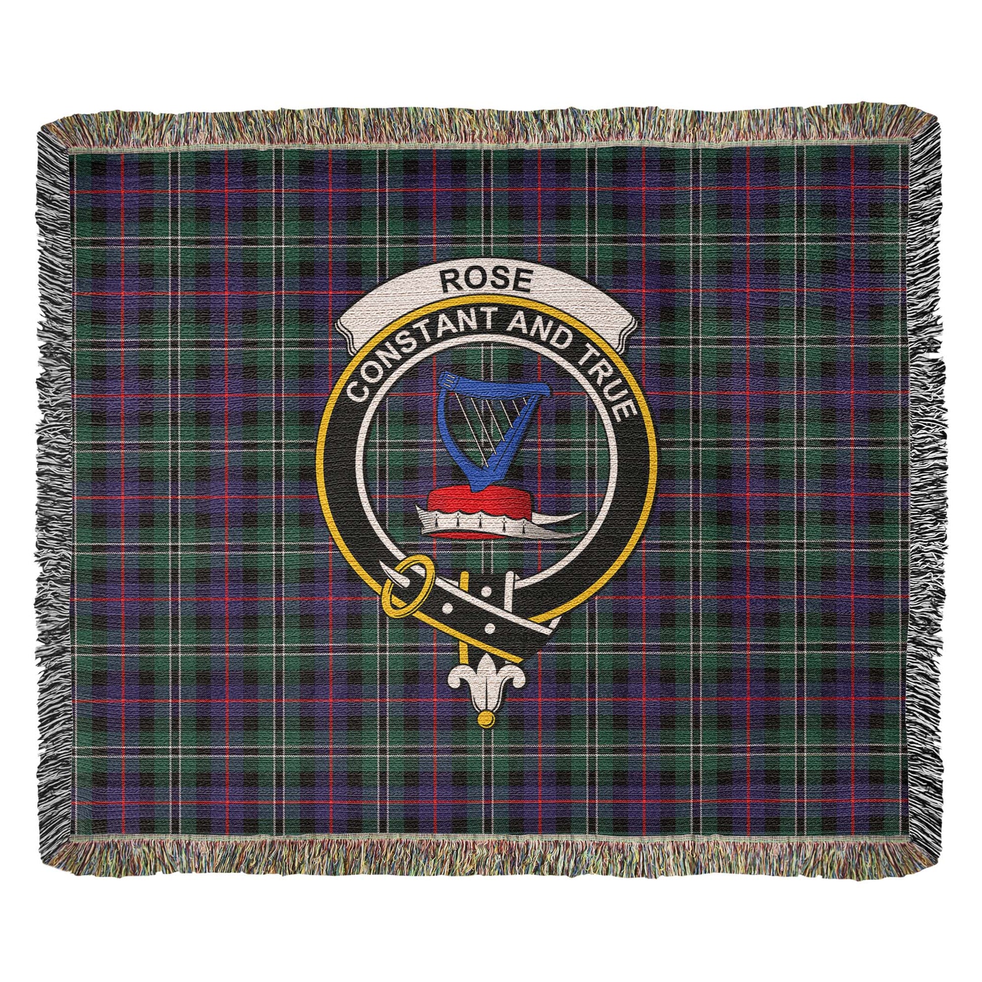 Tartan Vibes Clothing Rose Hunting Modern Tartan Woven Blanket with Family Crest