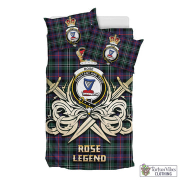 Rose Hunting Modern Tartan Bedding Set with Clan Crest and the Golden Sword of Courageous Legacy