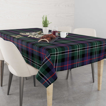 Rose Hunting Modern Tartan Tablecloth with Clan Crest and the Golden Sword of Courageous Legacy