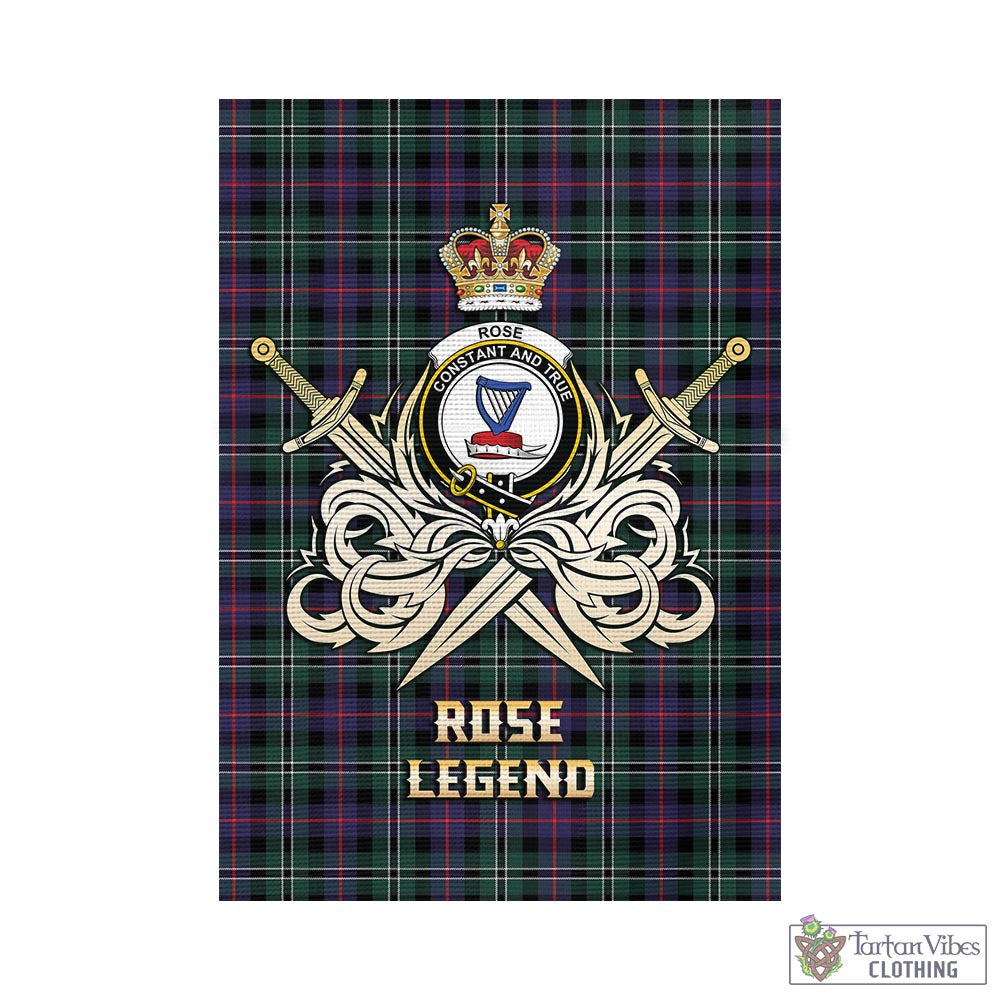 Tartan Vibes Clothing Rose Hunting Modern Tartan Flag with Clan Crest and the Golden Sword of Courageous Legacy