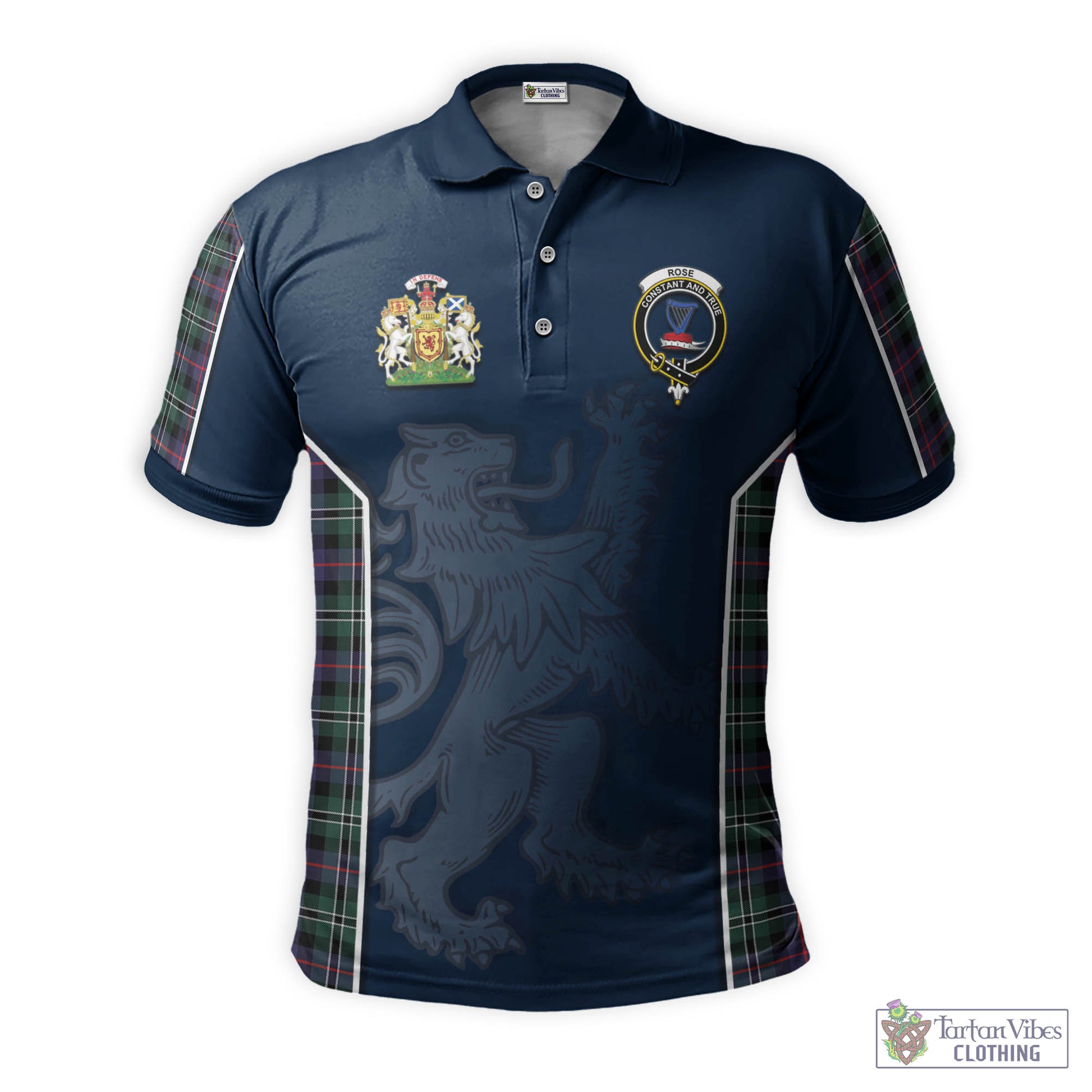 Tartan Vibes Clothing Rose Hunting Modern Tartan Men's Polo Shirt with Family Crest and Lion Rampant Vibes Sport Style