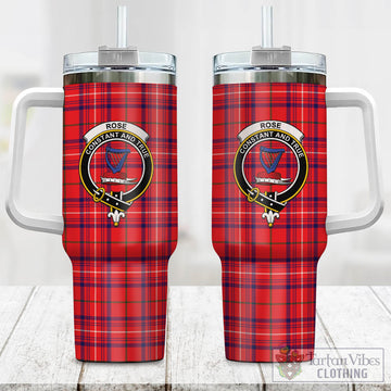Rose Modern Tartan and Family Crest Tumbler with Handle