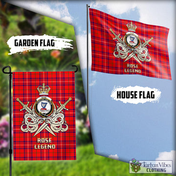 Rose Modern Tartan Flag with Clan Crest and the Golden Sword of Courageous Legacy