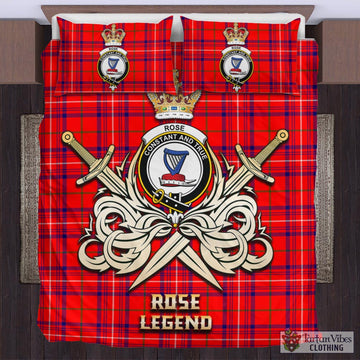 Rose Modern Tartan Bedding Set with Clan Crest and the Golden Sword of Courageous Legacy