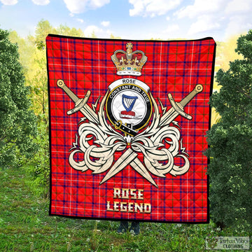Rose Modern Tartan Quilt with Clan Crest and the Golden Sword of Courageous Legacy