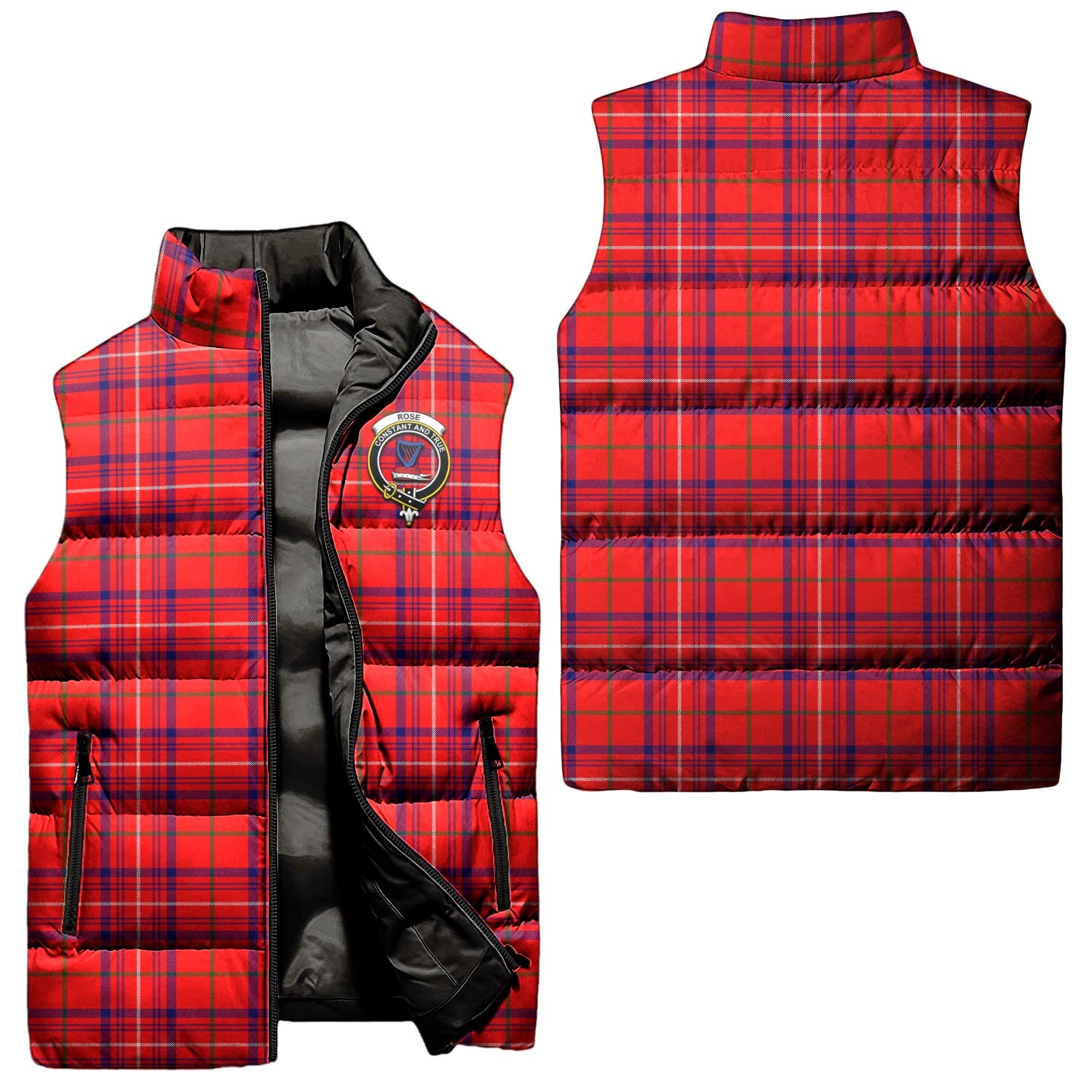 Rose Modern Tartan Sleeveless Puffer Jacket with Family Crest Unisex - Tartanvibesclothing
