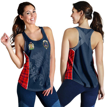 Rose Modern Tartan Women's Racerback Tanks with Family Crest and Scottish Thistle Vibes Sport Style