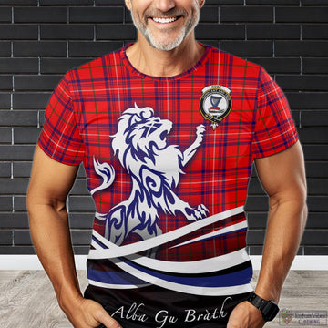 Rose Modern Tartan T-Shirt with Alba Gu Brath Regal Lion Emblem