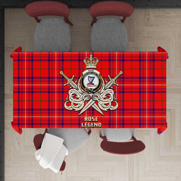 Rose Modern Tartan Tablecloth with Clan Crest and the Golden Sword of Courageous Legacy