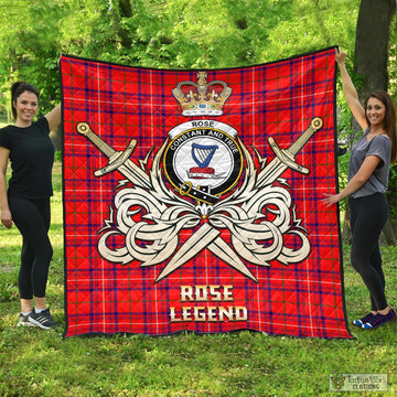 Rose Modern Tartan Quilt with Clan Crest and the Golden Sword of Courageous Legacy