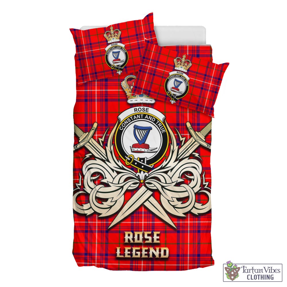 Tartan Vibes Clothing Rose Modern Tartan Bedding Set with Clan Crest and the Golden Sword of Courageous Legacy
