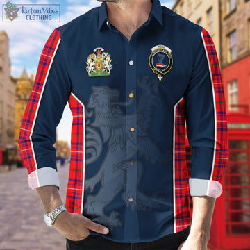 Rose Modern Tartan Long Sleeve Button Up Shirt with Family Crest and Lion Rampant Vibes Sport Style
