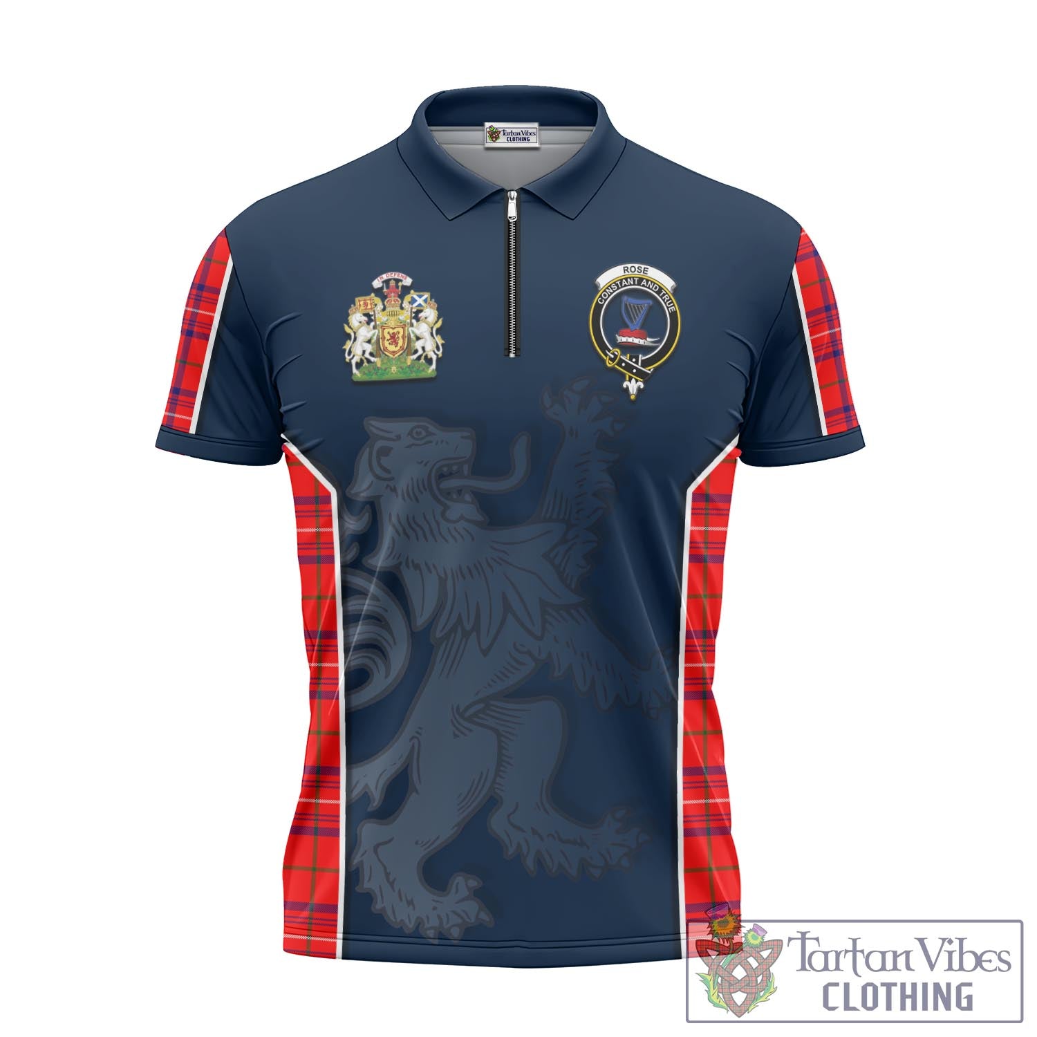Tartan Vibes Clothing Rose Modern Tartan Zipper Polo Shirt with Family Crest and Lion Rampant Vibes Sport Style