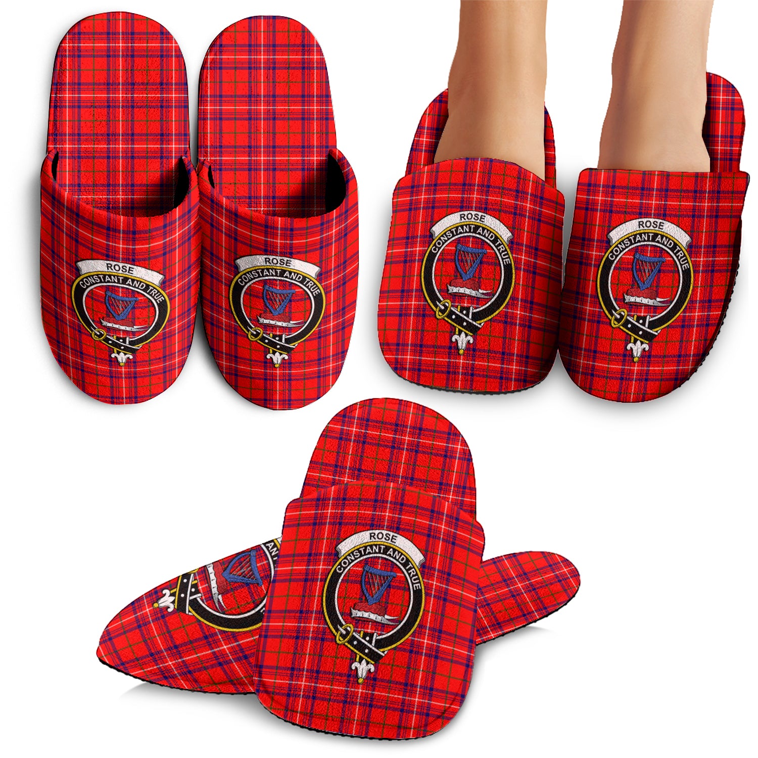 Rose Modern Tartan Home Slippers with Family Crest - Tartanvibesclothing Shop