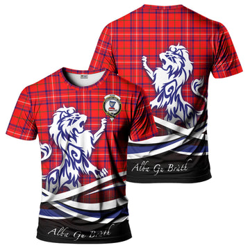 Rose Modern Tartan T-Shirt with Alba Gu Brath Regal Lion Emblem