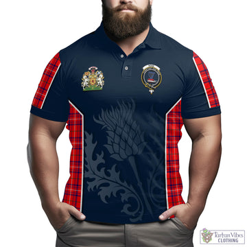 Rose Modern Tartan Men's Polo Shirt with Family Crest and Scottish Thistle Vibes Sport Style