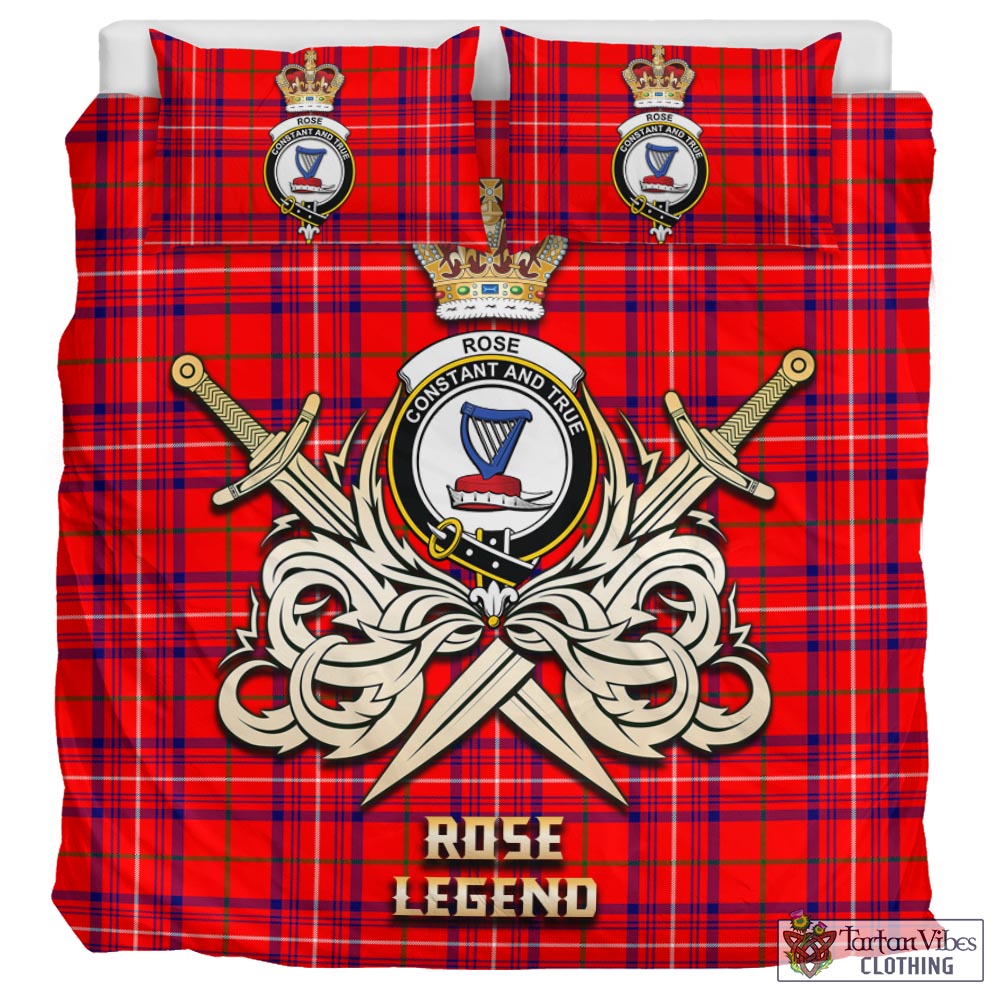 Tartan Vibes Clothing Rose Modern Tartan Bedding Set with Clan Crest and the Golden Sword of Courageous Legacy