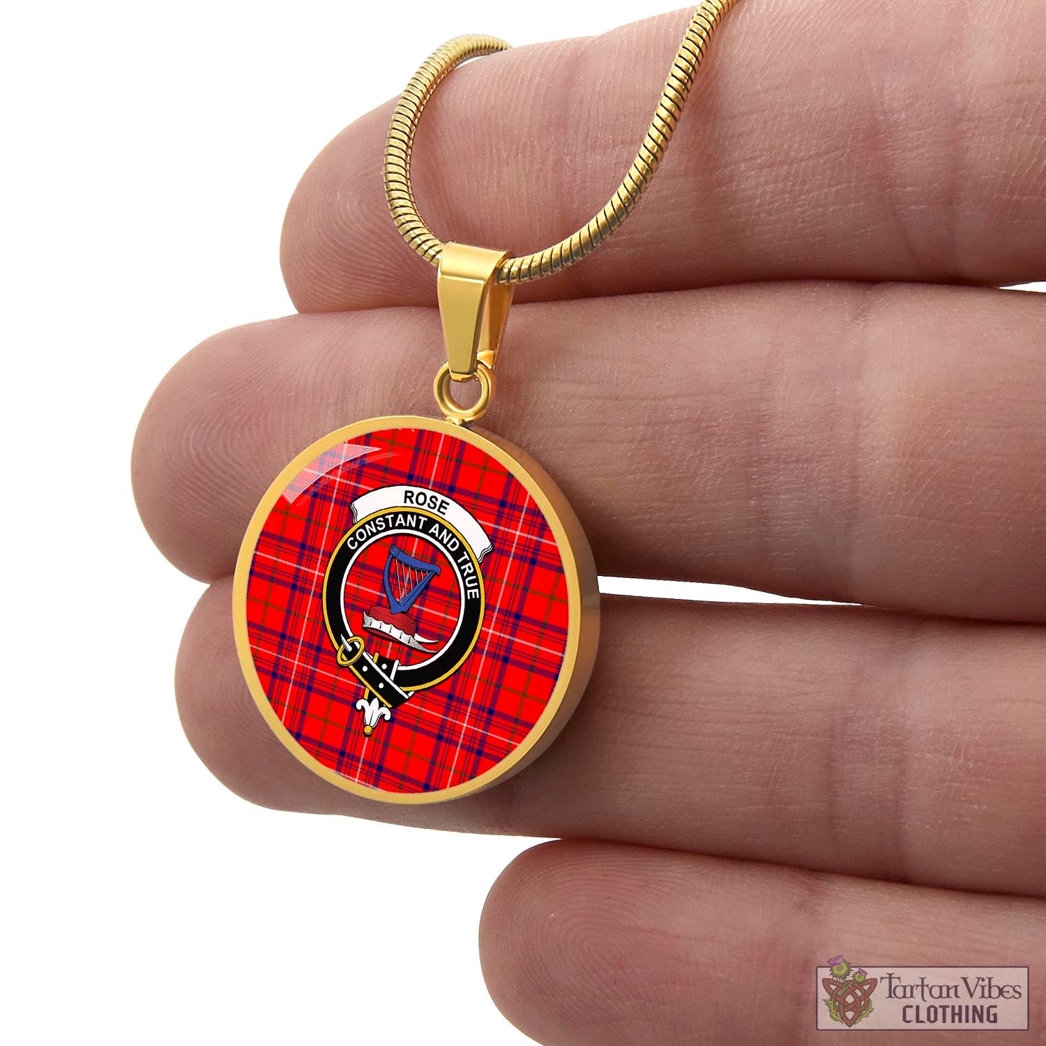 Tartan Vibes Clothing Rose Modern Tartan Circle Necklace with Family Crest