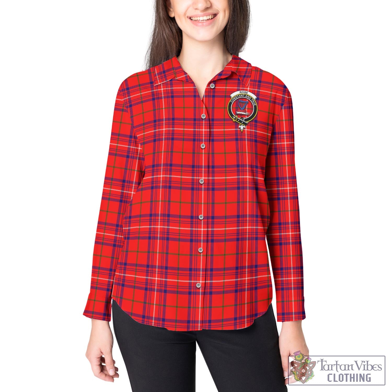 Tartan Vibes Clothing Rose Modern Tartan Womens Casual Shirt with Family Crest