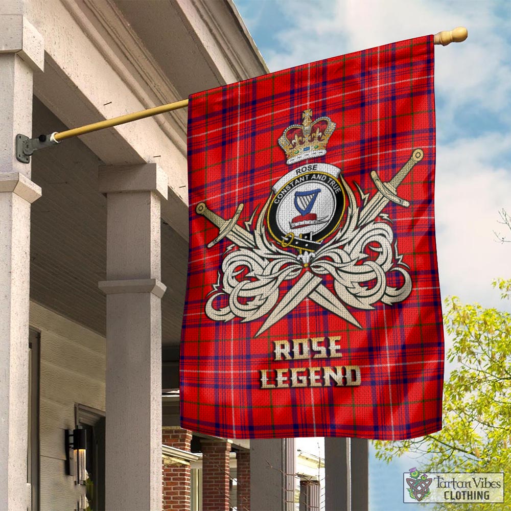 Tartan Vibes Clothing Rose Modern Tartan Flag with Clan Crest and the Golden Sword of Courageous Legacy