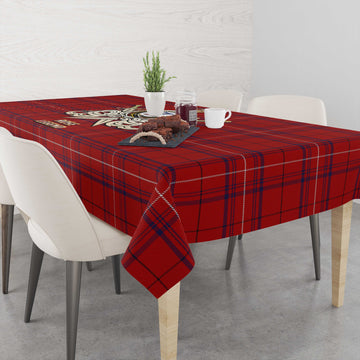 Rose of Kilravock Tartan Tablecloth with Clan Crest and the Golden Sword of Courageous Legacy