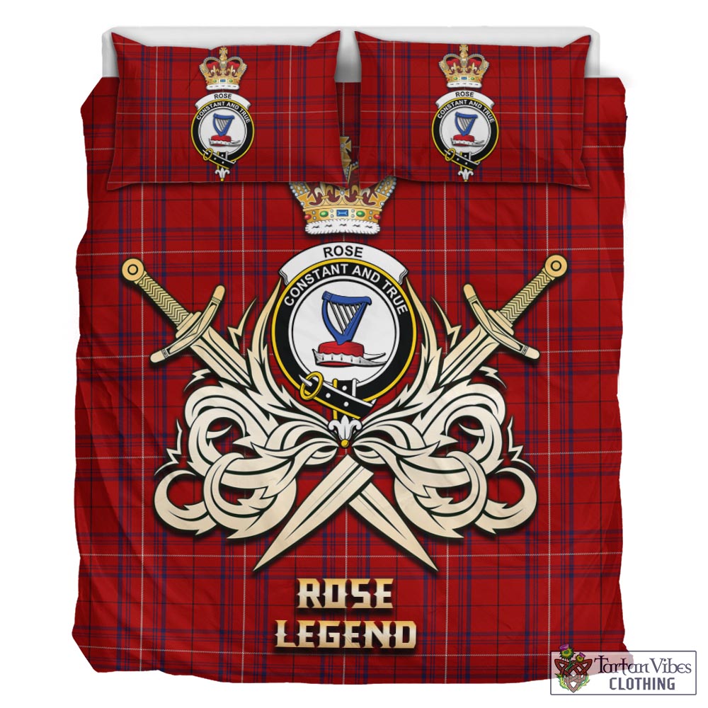 Tartan Vibes Clothing Rose of Kilravock Tartan Bedding Set with Clan Crest and the Golden Sword of Courageous Legacy
