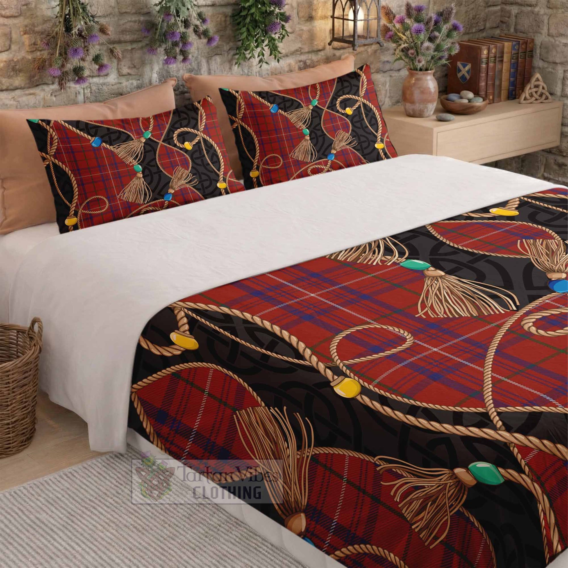 Rose Scottish Tartan Twisted Ropes Stylized Bedding Set - Tartan Vibes Clothing