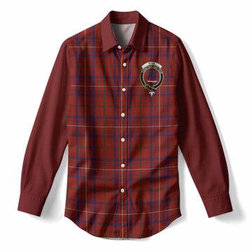 Rose Tartan Accent Women Casual Shirt with Family Crest