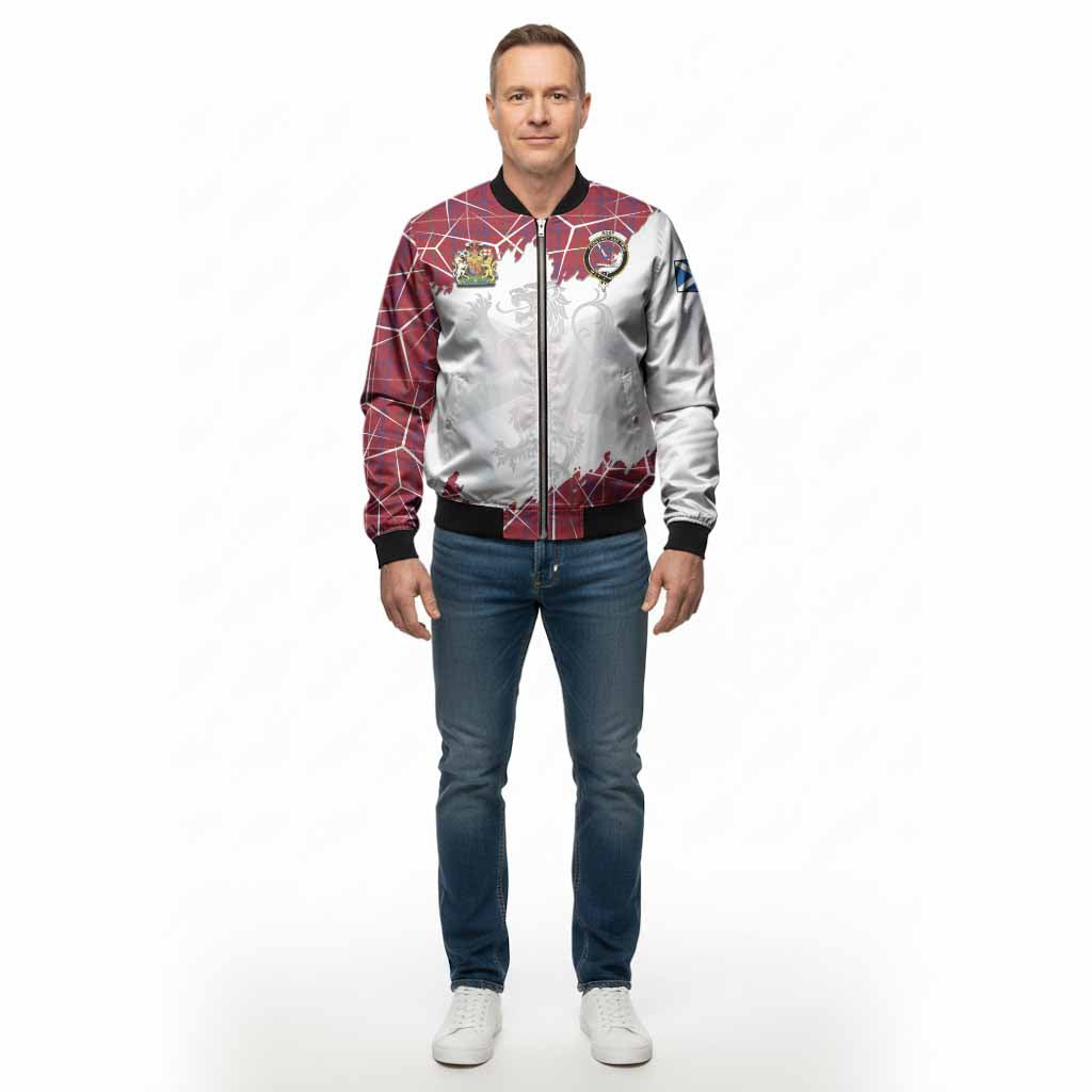 Rose Tartan Bomber Jacket with Family Crest and Lion Rampant Grunge Style