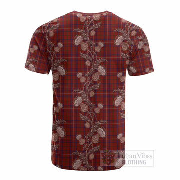Rose Tartan Cotton T-shirt Seamless Scottish Thistle Flowers