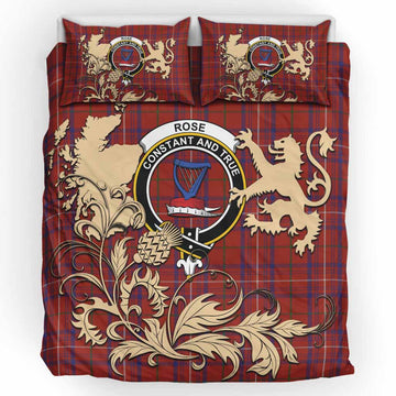 Rose Tartan Crest Bedding Set with Scottish Iconic Symbols 