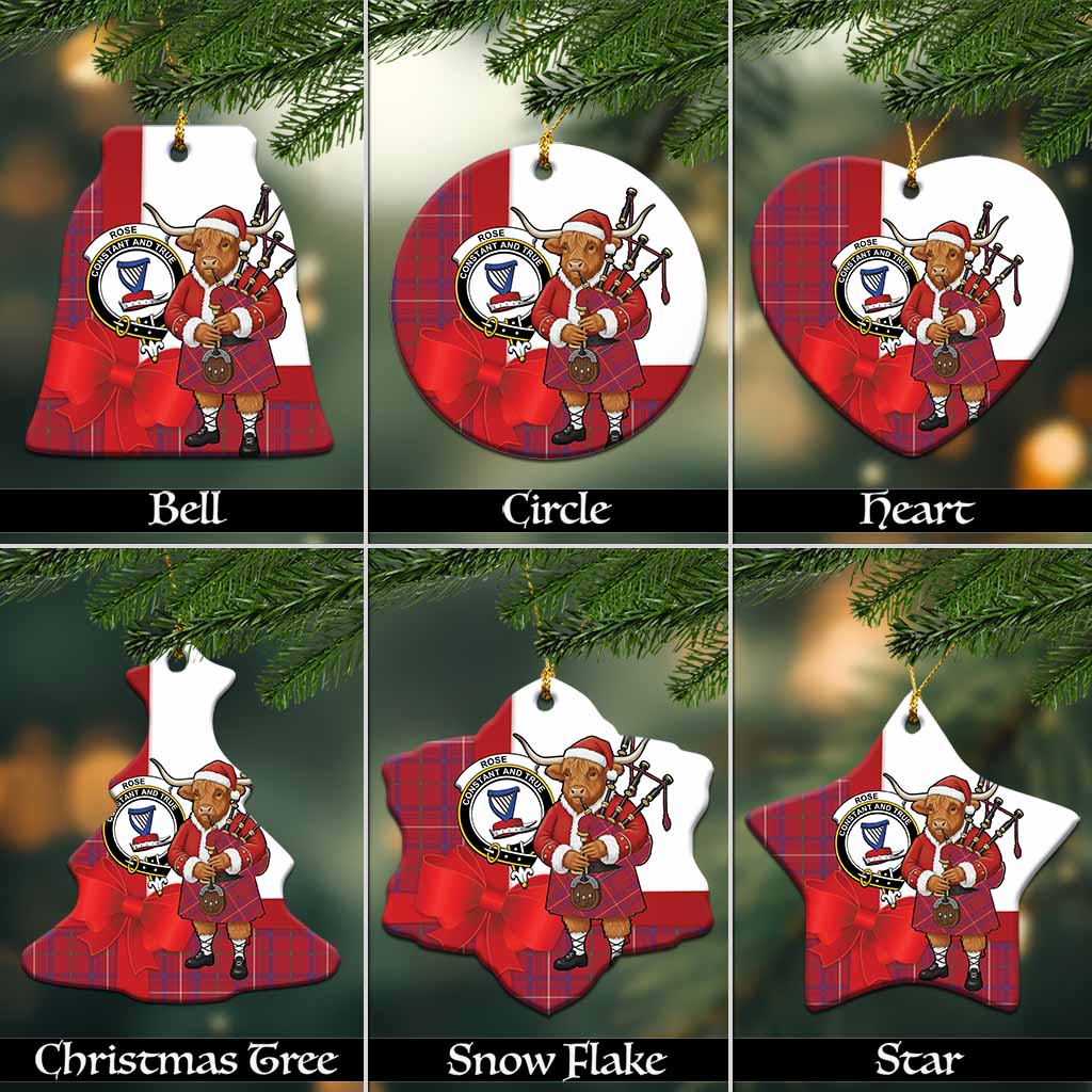 Rose Tartan Crest Christmas Ceramic Ornament Highland Cow Bagpipes Coquette Bow Style
