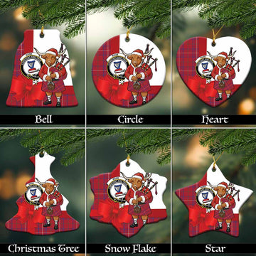 Rose Tartan Crest Christmas Ceramic Ornament Highland Cow Bagpipes Coquette Bow Style
