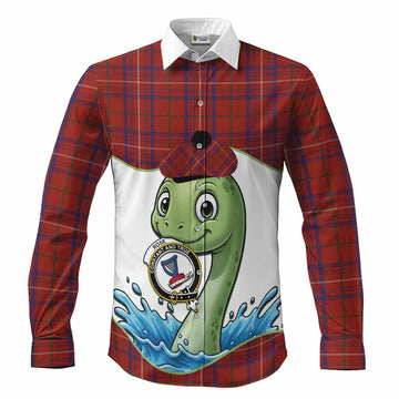 Rose Tartan Crest Cute Nessie Long Sleeve Button Shirts Scottish Loch Ness Monster