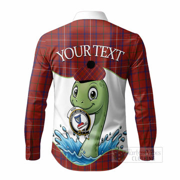 Rose Tartan Crest Cute Nessie Long Sleeve Button Shirts Scottish Loch Ness Monster