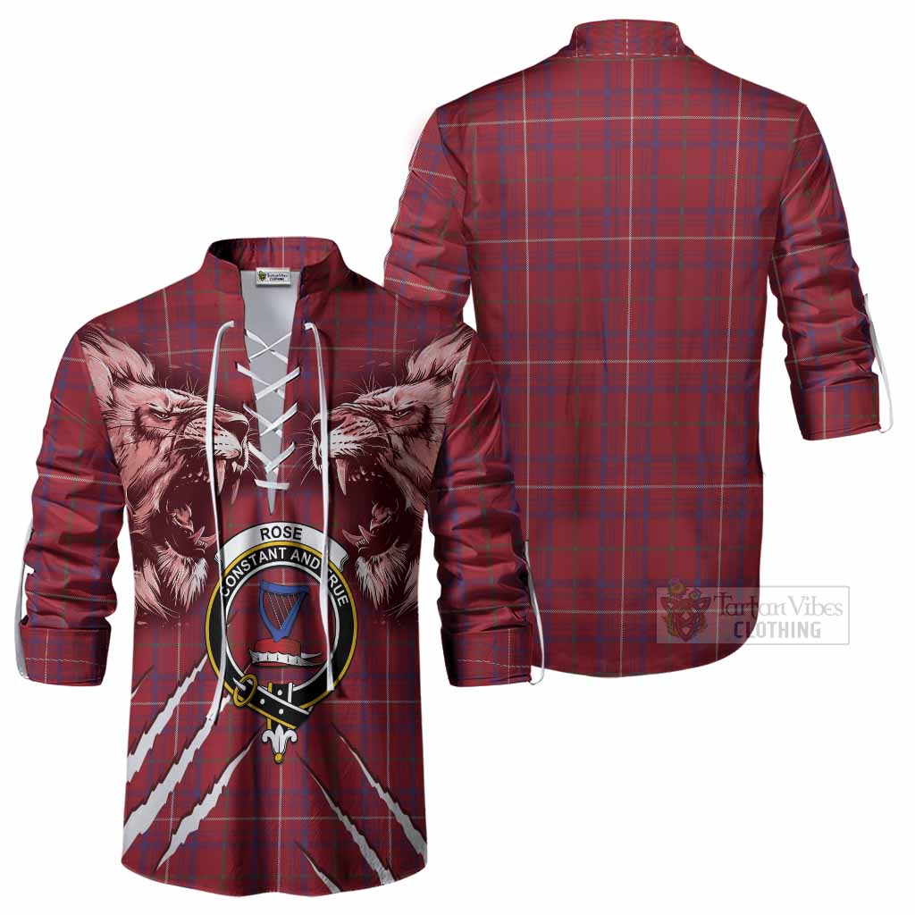 Rose Tartan Crest Ghillie Shirt Ferocious Lion Style