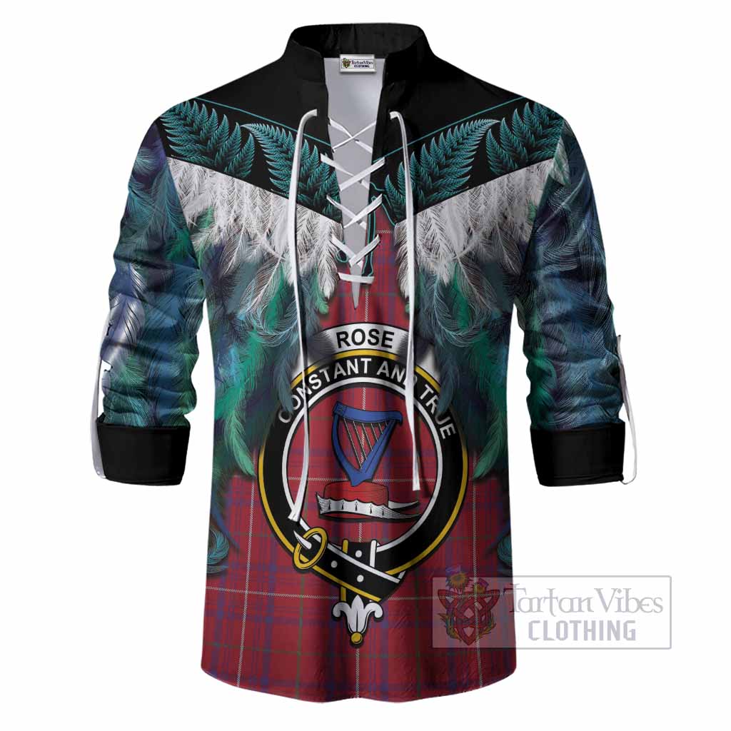 Rose Tartan Crest Ghillie Shirt New Zealand Maori Korowai Cloak