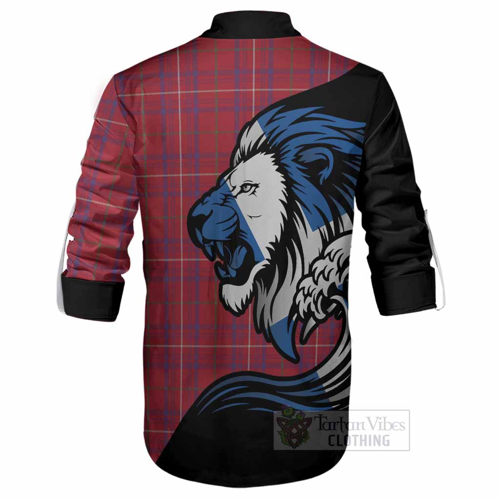 Rose Tartan Crest Ghillie Shirt Scottish Golden Lions Wave Flow