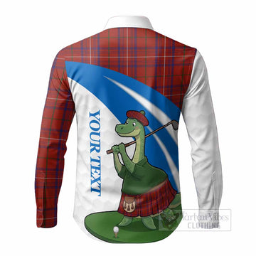 Rose Tartan Crest Golf Nessie Long Sleeve Button Shirts Loch Ness Monster Sporty Style