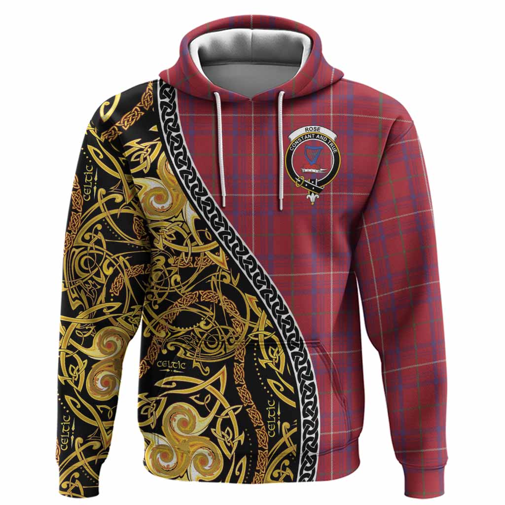 Rose Tartan Crest Hoodie Celtic Knot and Triple Trickle Spiral Symbols
