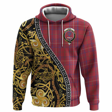 Rose Tartan Crest Hoodie Celtic Knot and Triple Trickle Spiral Symbols