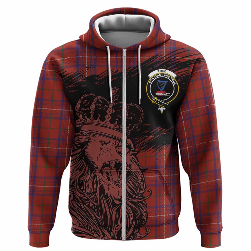Rose Tartan Crest Hoodie Crowned Lion Heritage Style