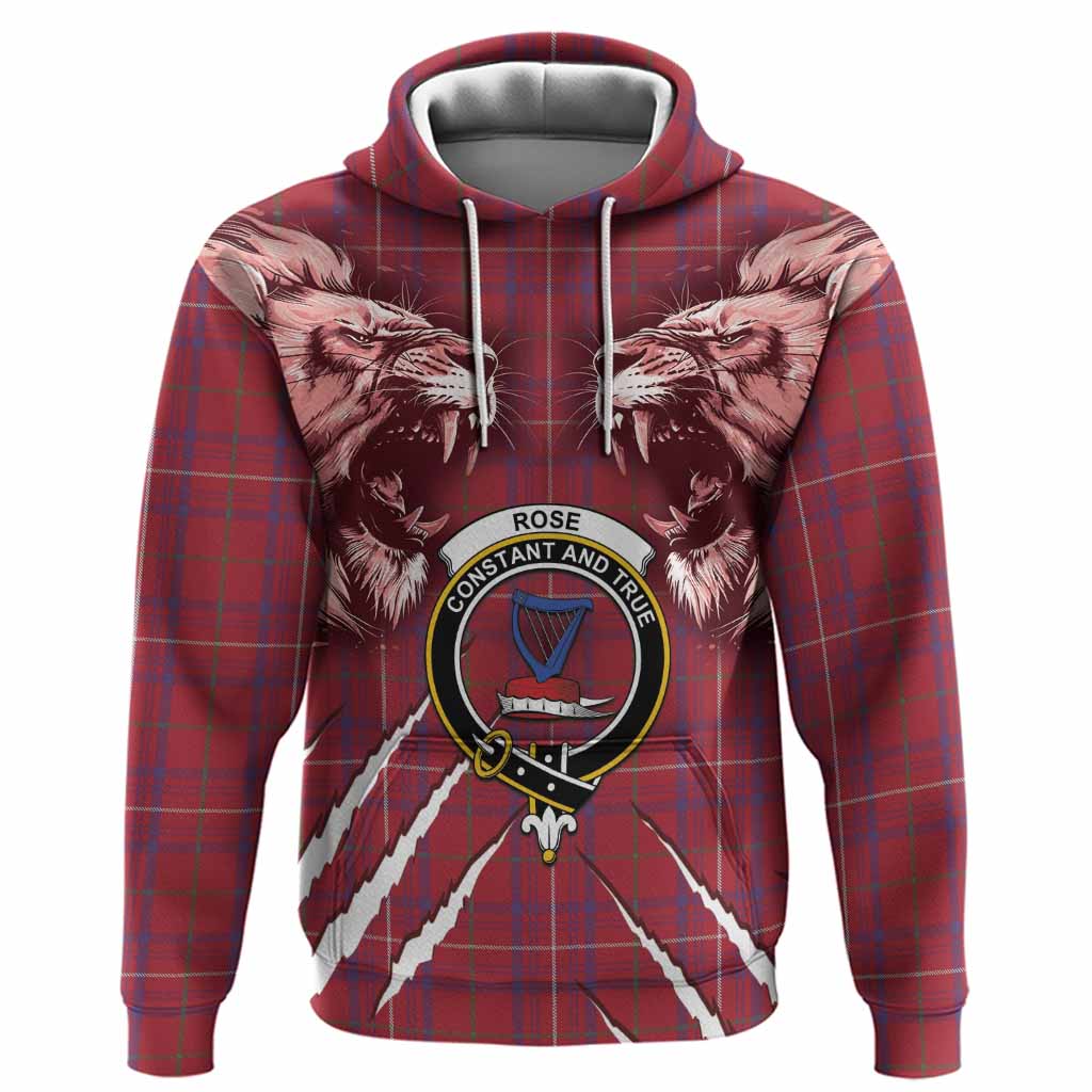 Rose Tartan Crest Hoodie Ferocious Lion Style