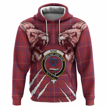 Rose Tartan Crest Hoodie Ferocious Lion Style