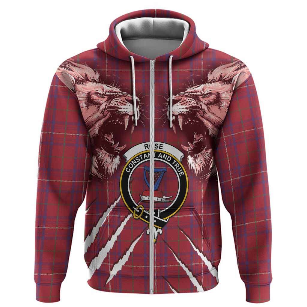 Rose Tartan Crest Hoodie Ferocious Lion Style