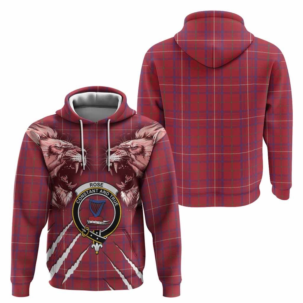 Rose Tartan Crest Hoodie Ferocious Lion Style