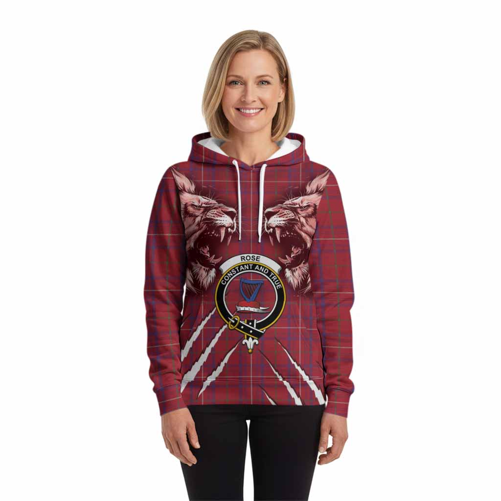 Rose Tartan Crest Hoodie Ferocious Lion Style