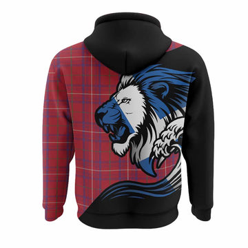 Rose Tartan Crest Hoodie Scottish Golden Lions Wave Flow