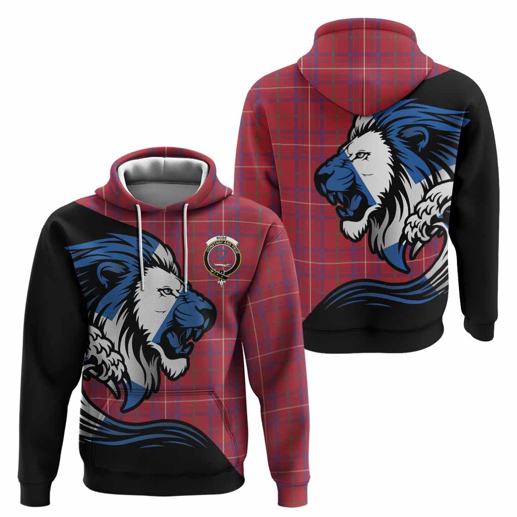 Rose Tartan Crest Hoodie Scottish Golden Lions Wave Flow